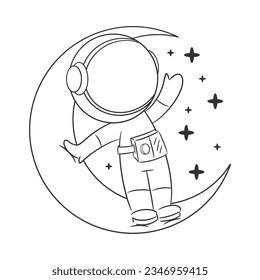 Astronauts are standing relaxed on the moon for coloring