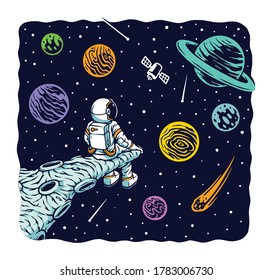 astronauts stare at the sky vector illustration