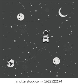 Astronauts with stars, black-toned background Vector image.