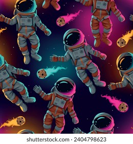 Astronauten im Anzugraum glänzen Vektormuster