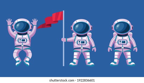 astronauts with suits and flag characters vector illustration design