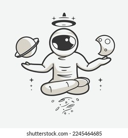 astronauts supernatural lifting planets in their hands art illustration