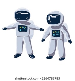 Astronauts Talking Cartoon Vector Icon Illustration. Science Technology Icon Concept Isolated Premium Vector. Flat Cartoon Style,