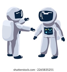 Astronauts Talking Cartoon Vector Icon Illustration. Science Technology Icon Concept Isolated Premium Vector. Flat Cartoon Style,