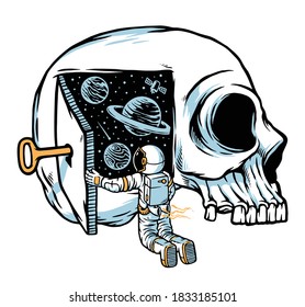 Astronauts think of opening the doors of the universe illustration