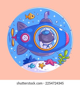 Astronauts are under the sea using a submarine