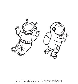 Astronauts. Vector illustration of astronauts with doodle style. Set of astronauts drawings.