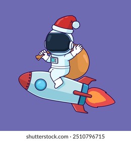 Astronautas Usando Chapéu Santa No Topo de um Foguete.