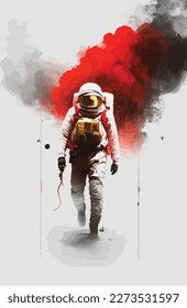 astronauts wearing space suit and helmet .Hand drawn style.Prints design.Vector illustration. Spaceman. black and red splash colors background