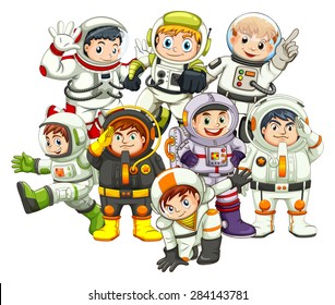 Astronauts wearing spacesuit and helmet