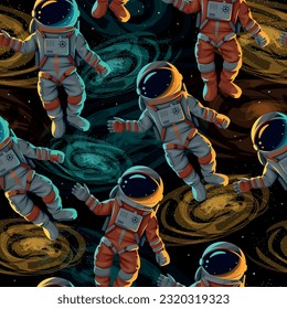 Astronauts in white suit space glow vector pattern