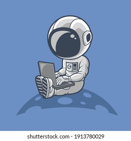 astronauts work on laptop.premium vector