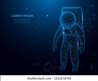 Astronavt in the form of a starry sky or space. Polygon vector design. Vector space wireframe concept, mesh art. Futuristic wireframe design vector illustration.