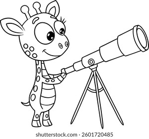 Astronomer Giraffe looking through a telescope at the stars