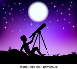 Astronomer looking at the stars in a telescope vector illustration
