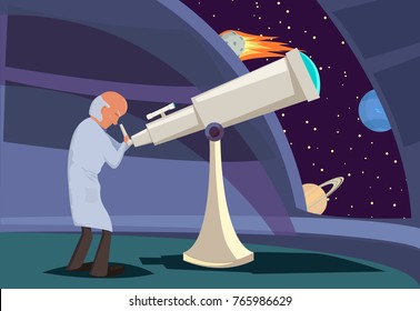 Astronomer looking through telescope