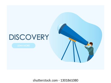 Astronomer looking through telescope. Concepts for website and applications. Modern vector flat illustration.