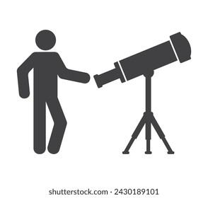 astronomer person with telescope on tripod icon