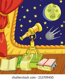 astronomer room, observatory, vector illustration