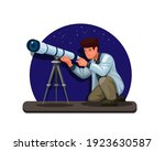 Astronomer Scientist using telescope concept illustration in cartoon vector 