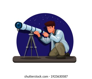 Astronomer Scientist using telescope concept illustration in cartoon vector 