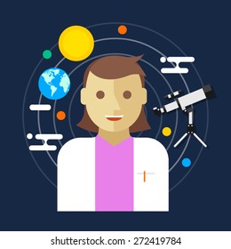astronomer space vector illustration woman