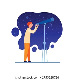 Astronomer with telescope at night sky icon. Cartoon of astronomer with telescope at night sky vector icon for web design isolated on white background