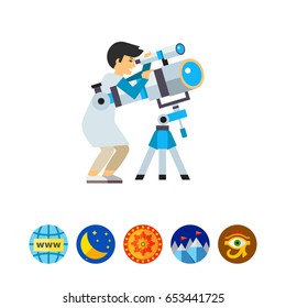 Astronomer Using Telescope Icon