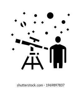 astronomer watching in telescope on stars line icon vector. astronomer watching in telescope on stars sign. isolated contour symbol black illustration