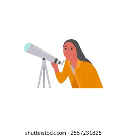 Astronomer, Women Career Flat Vector Illustration