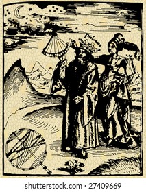 astronomers, picture no.1 - ink drawing