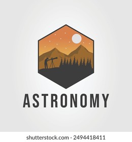 Astronomers use telescopes to observe the moon logo vector illustration design