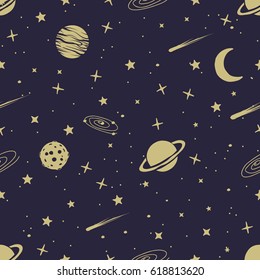 astronomic seamless pattern with space planets,comets,stars.Vector illustration