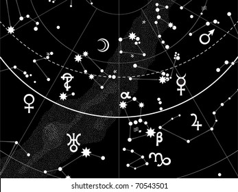 Astronomical Celestial Atlas of Night Star Heaven with Planets (EPS-8)