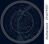 Astronomical Celestial Map of The Northern Hemisphere. Detailed Chart. Deep Night Black Ink version.