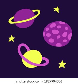 Astronomical or celestial objects. Heavenly bodies in space. Vector hand drawn illustration in doodle style.