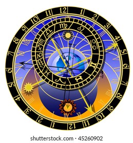 Astronomical clock on white background - vector