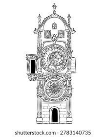 Astronomical Clock Prague Praha Czech Republic bw Illustration