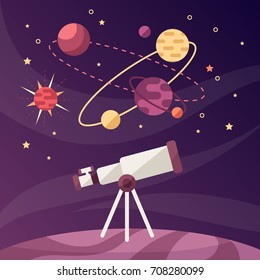 astronomical discoveries. science. telescope. vector cartoon illustration