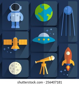 Astronomical Flat Icon Set : Vector Illustration