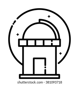 Astronomical Observatory under the stars, vector outline icon.