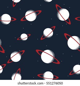 Astronomical seamless pattern with set of Saturn.Cartoon illustration