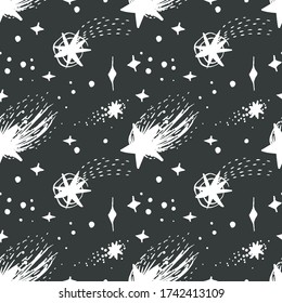Astronomical Space Galaxy  seamless pattern vector with handwritten stars print could be used for textile, zodiac star yoga mat, phone case