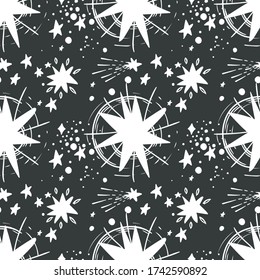 Astronomical Space Galaxy  seamless pattern vector with handwritten stars print could be used for textile, zodiac star yoga mat, phone case
