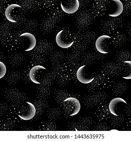 Astronomical space vector seamless pattern with stars and constellations. On a night sky design for fashion, fabric, web, wallpaper, wrapping and all prints on black background color