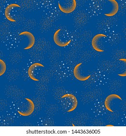 Astronomical space vector seamless pattern with stars and constellations. On a night sky design for fashion, fabric, web, wallpaper, wrapping and all prints on fresh blue background color