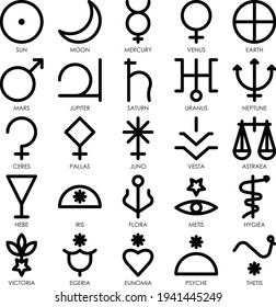 astronomical symbols icons pack outline style for web mobile app presentation printing