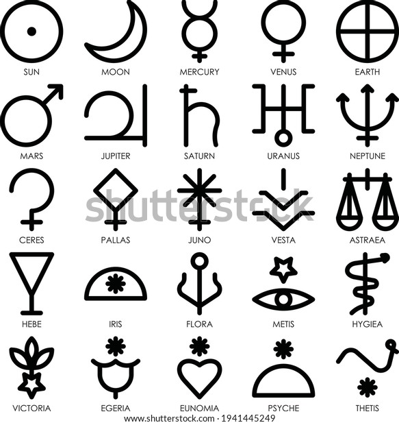 Astronomical Symbols Icons Pack Outline Style Stock Vector Royalty