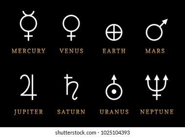 Vector Illustration Planet Symbols Names Zodiac Stock Vector (Royalty ...