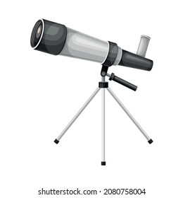 Astronomical telescope on tripod, optical device vector illustration